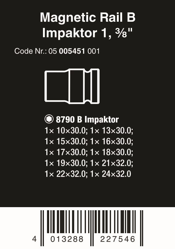 Wera 9607 Magnetic Rail B Impaktor 1 Socket Set 3/8" Drive Metric 05005451001