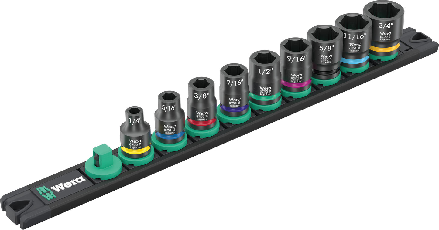 Wera 9608 Magnetic rail B Impaktor 1 Socket Set 3/8" Drive SAE 05005452001
