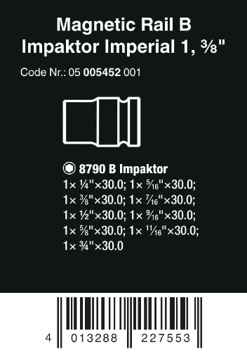 Wera 9608 Magnetic rail B Impaktor 1 Socket Set 3/8" Drive SAE 05005452001