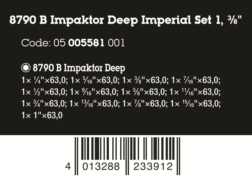 Wera 8790 B Impaktor Deep Imperial Set 1 Socket Set 3/8" SAE 05005581001