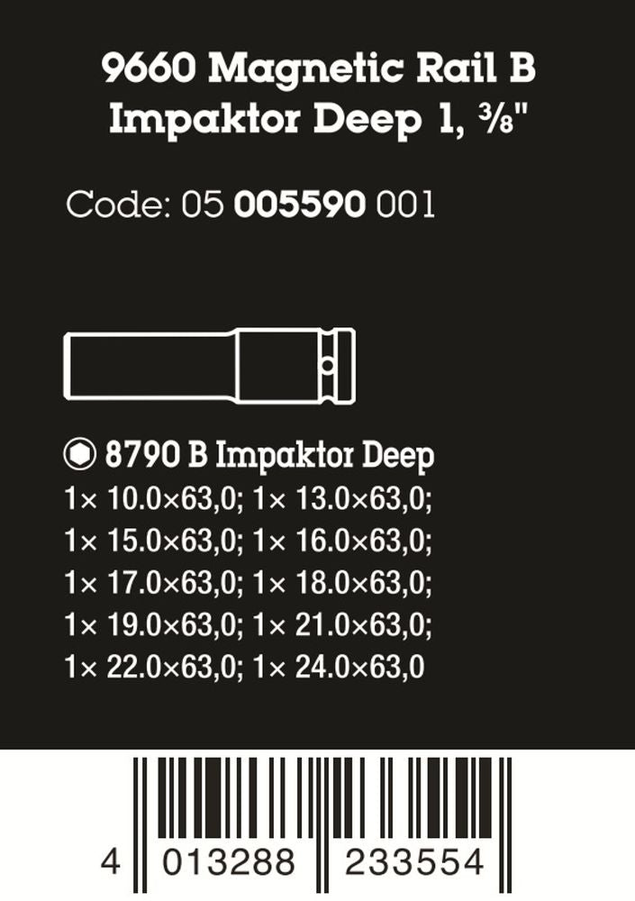 Wera 9660 Magnetic Rail B Impaktor Deep 1 Socket Set 3/8" Metric 05005590001