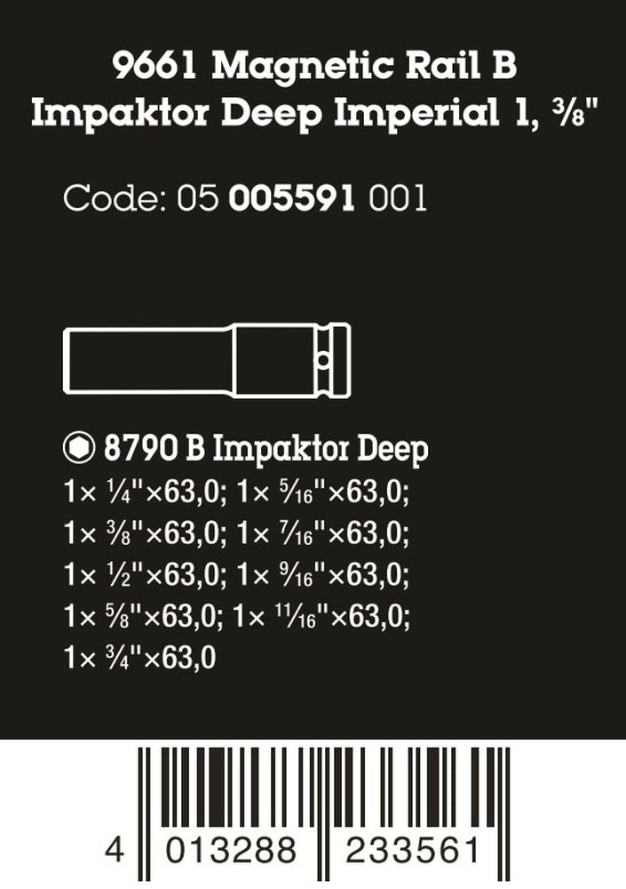 Wera 9661 Magnetic Rail B Impaktor Deep Imperial 1 Socket Set 3/8" 05005591001