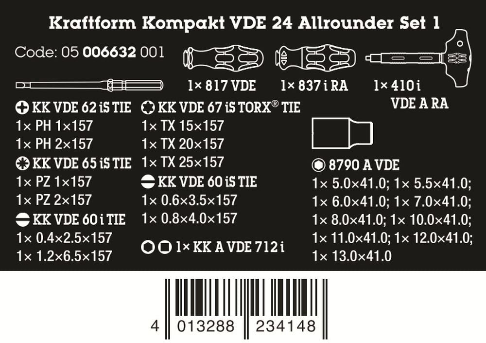 Wera Kraftform Kompakt VDE 24 Allrounder Set 1 25 Pieces Metric 05006632001