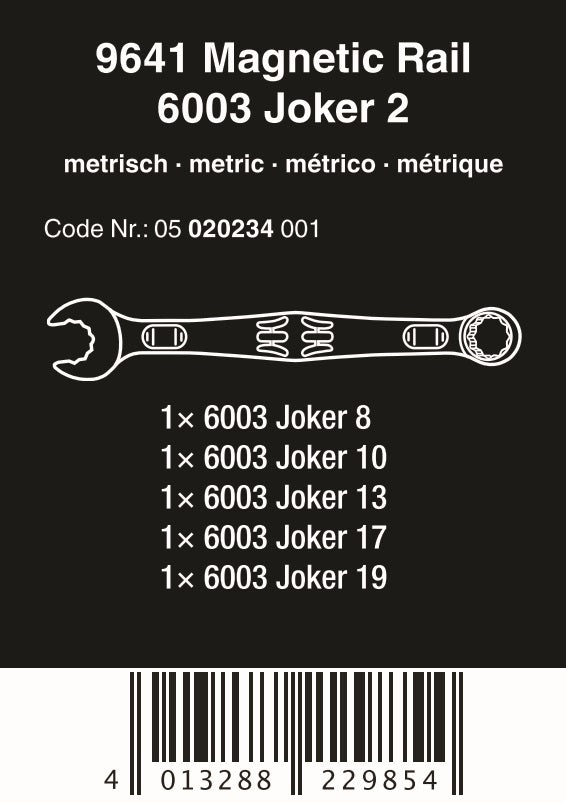 Wera 9641 Magnetic Rail 6003 Joker 2 Combination Wrench Set Metric 05020234001