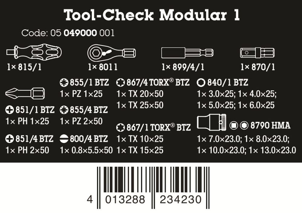 Wera Tool-Check Modular 1 21 Pieces Metric 05049000001