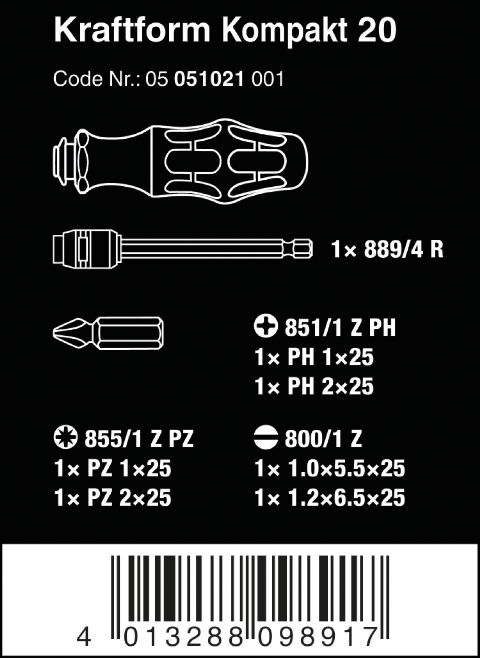 Wera Kraftform Kompakt 20 Combination Driver Magazine and Pouch Set 05051021001