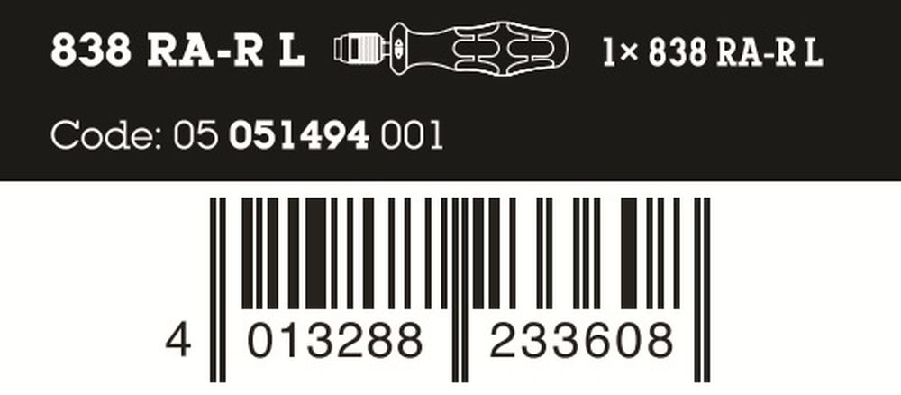 Wera 838 RA-R L Ratcheting Bit Holding Screwdriver 05051494001