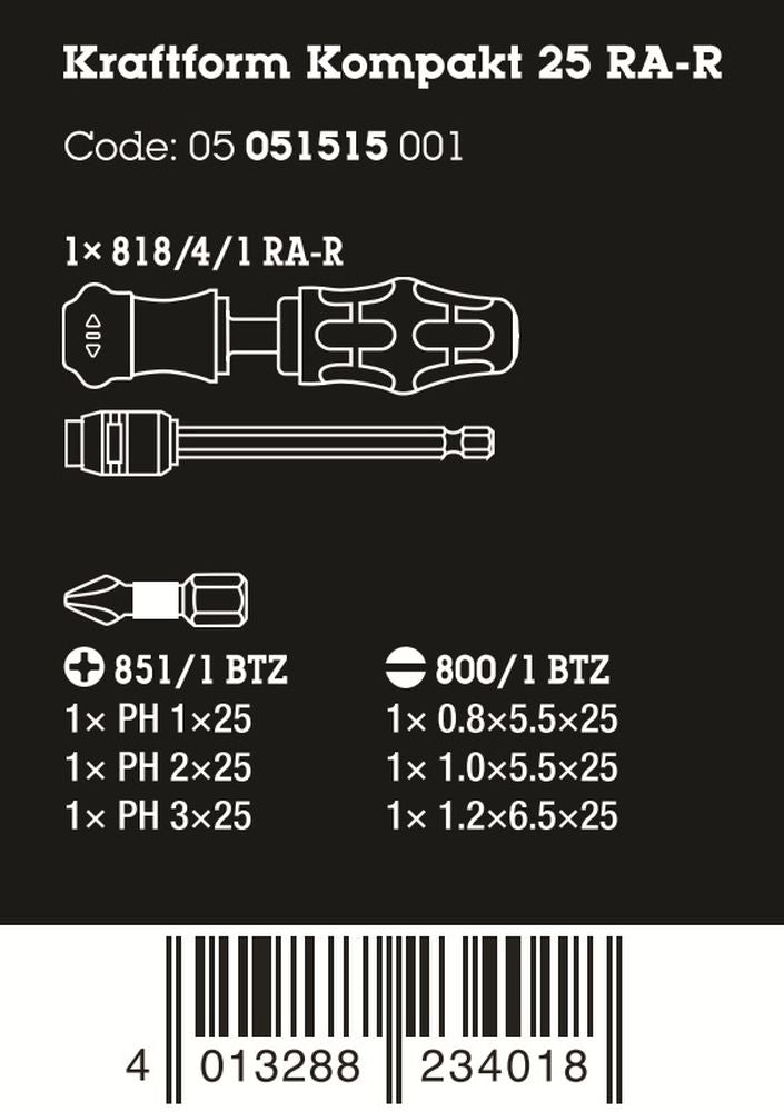 Wera Kraftform Kompakt 25 RA-R Ratcheting Screwdriver Set With Pouch 05051515001