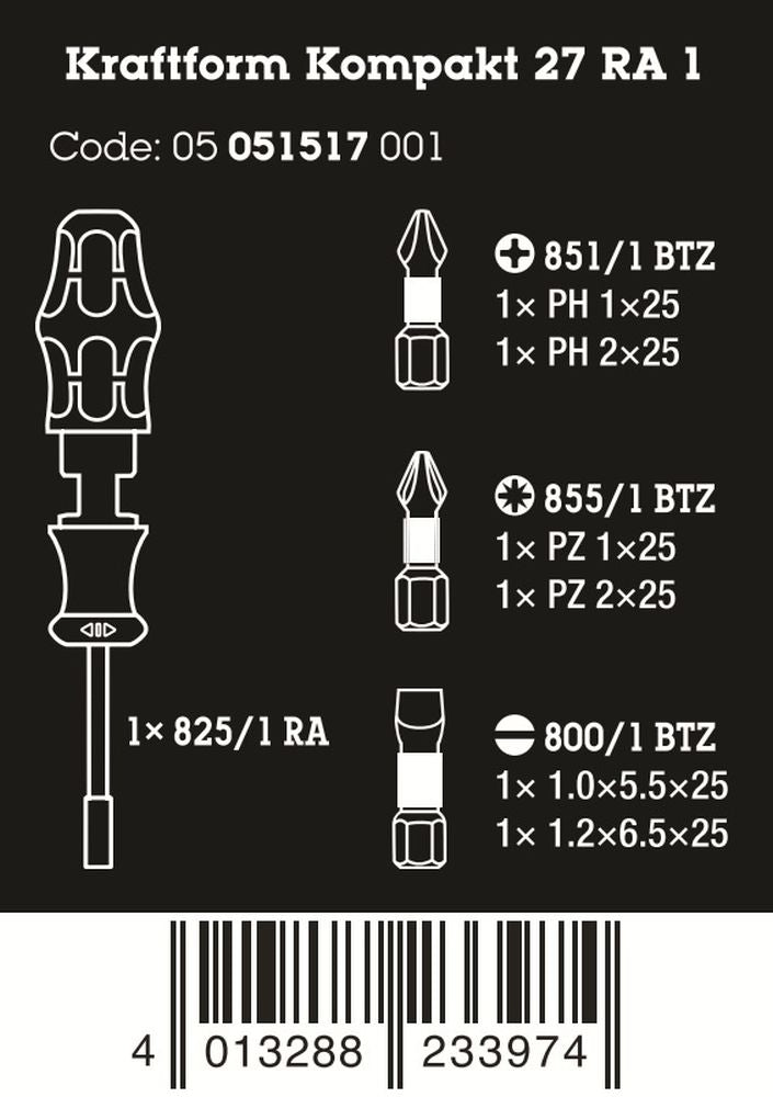 Wera Kraftform Kompakt 27 RA 1 Ratcheting Screwdriver Set 6 Pieces 05051517001