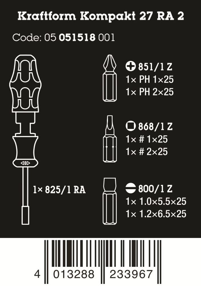 Wera Kraftform Kompakt 27 RA 2 Ratcheting Screwdriver Set 6 Pieces 05051518001