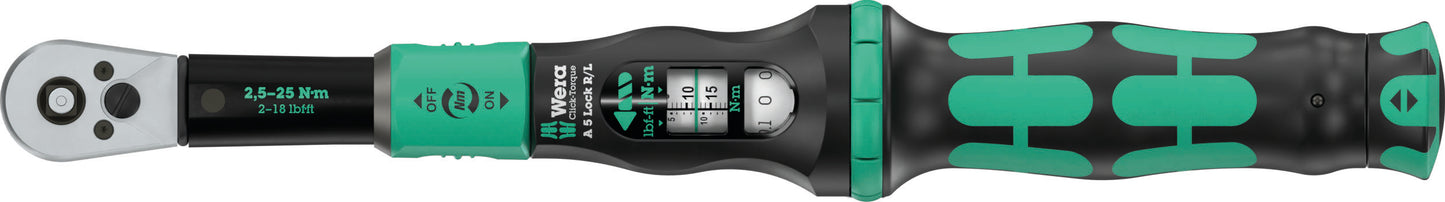 Wera Click-Torque Lock A 5 R/L Torque Wrench 2.5 -25 Nm 1/4" Drive 05075693001