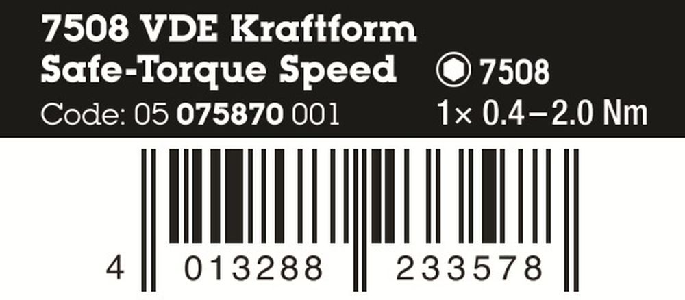 Wera 7508 VDE Kraftform Safe-Torque Speed Torque Screwdriver 0.4-2.0 Nm 05075870001