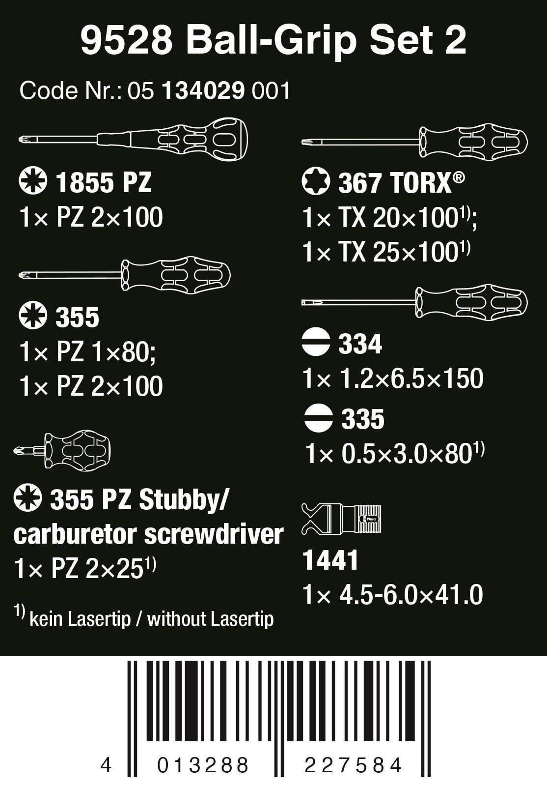 Wera 9528 Ball Grip Set 2 Screwdriver Set 9 Pieces 05134029001