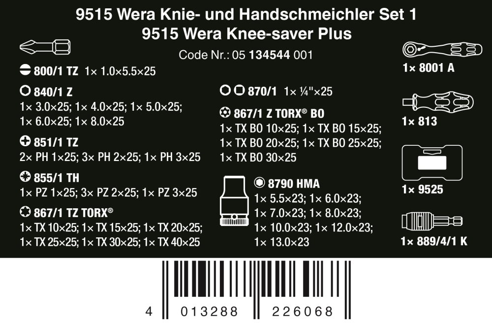 Wera 9515 Wera Knee Saver Plus 40 Pieces 05134544001