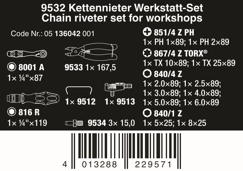 Wera 9532 Chain Riveter Set 05136042001