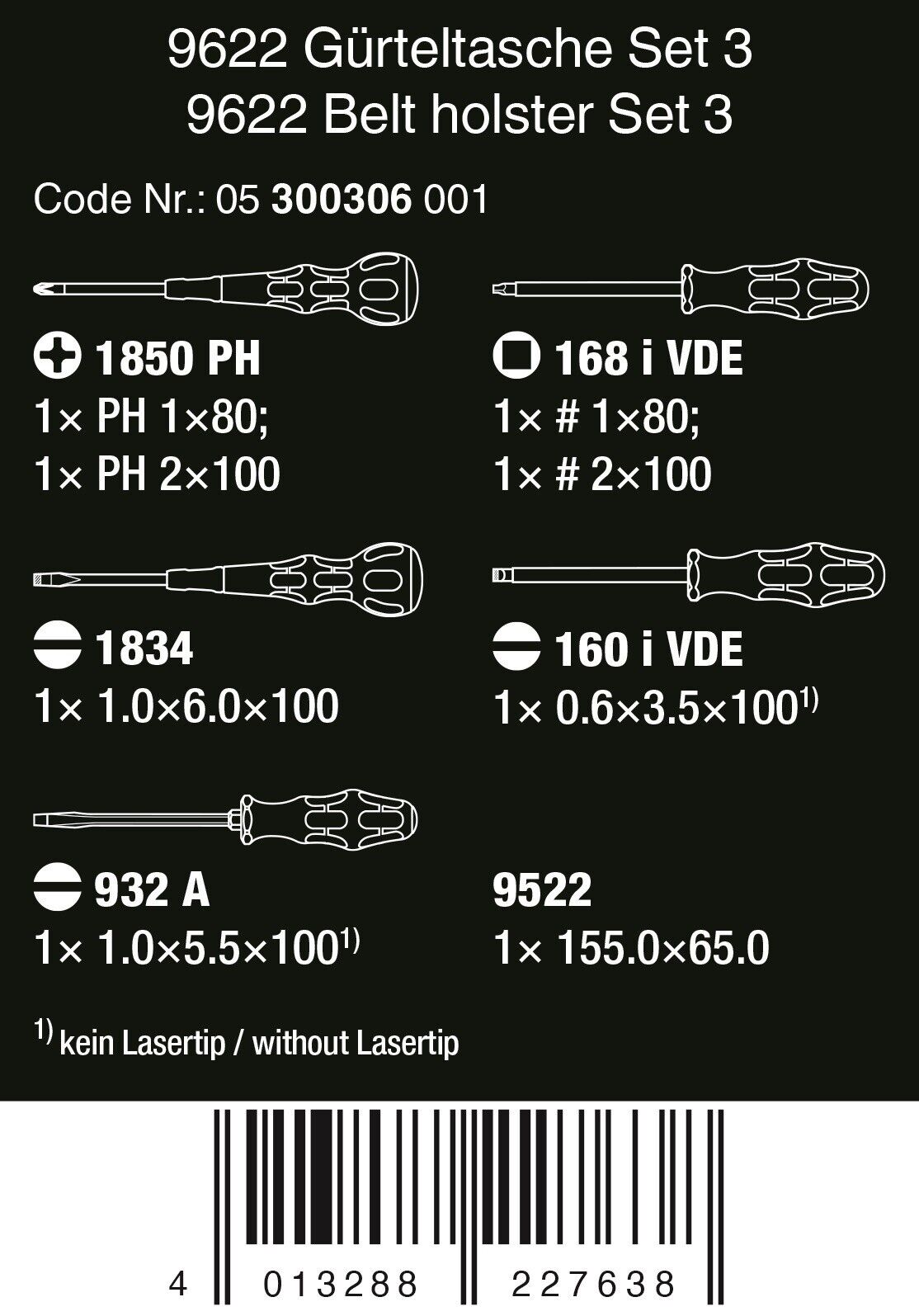 Wera 9622 Belt Holster Set 3 Screwdriver Set 8 Pieces 05300306001