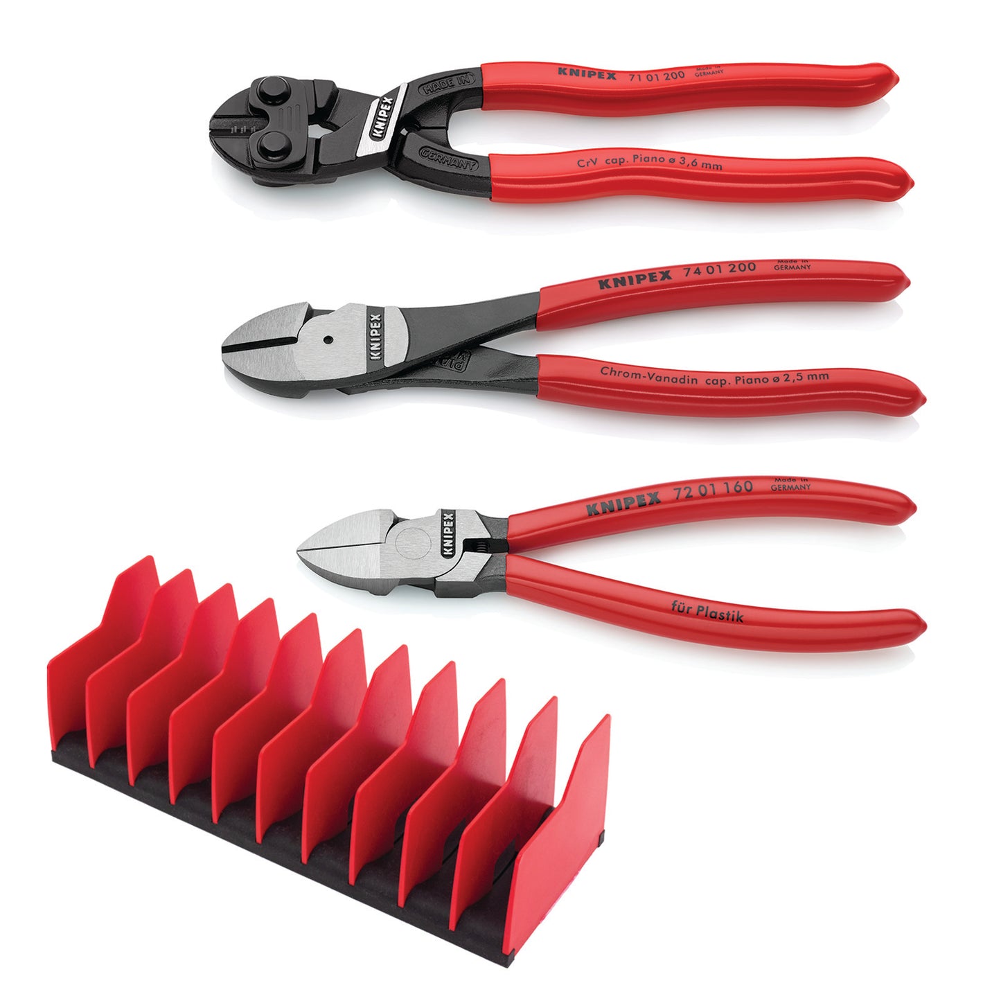 Knipex 3 Piece Cutting Pliers Set with 10 Piece Tool Holder 9K 00 80 137 US