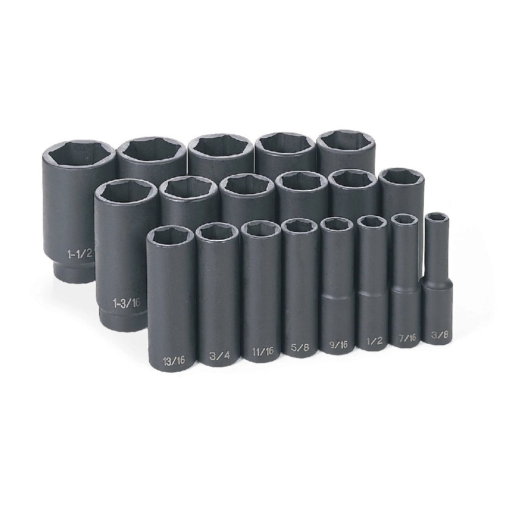 Grey Pneumatic 1319D 1/2" Drive 19-Piece Deep Length Fractional Master Impact Socket Set (3/8" - 1-1/2") - Mr. Tools