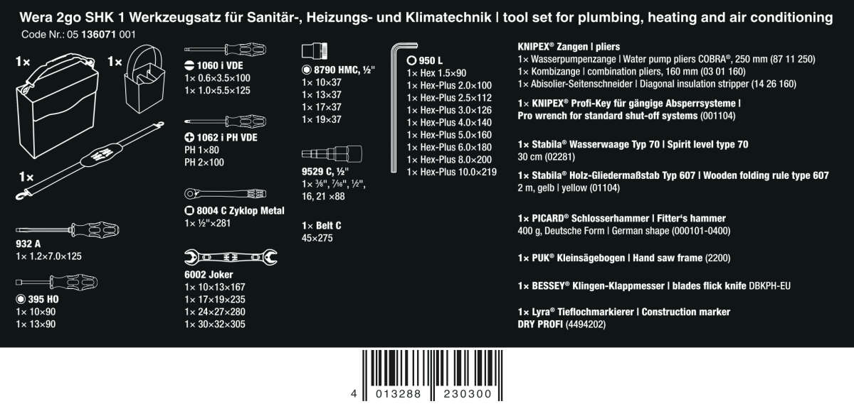 Wera 2go SHK 1 Plumbing Heating and Air Conditioning Tool Set 05136071001 - Mr. Tools