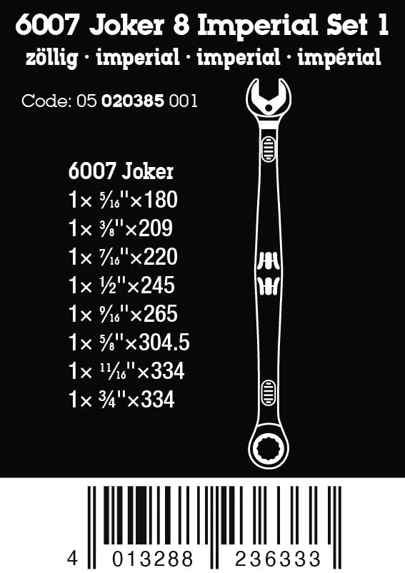 Wera 6007 Joker Imperial 8 Set 1 Ratcheting Combination Wrench Set - Mr. Tools