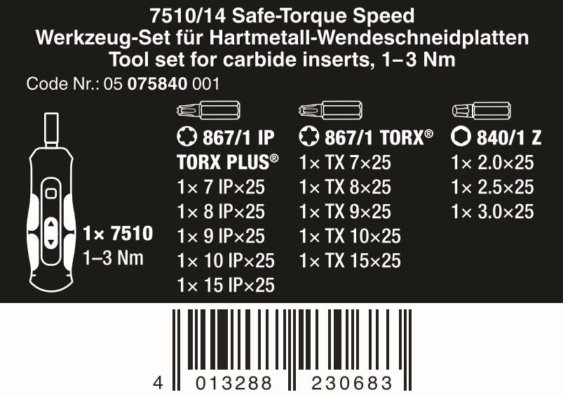 Wera 7510/14 Safe - Torque Speed Tool Carbide Inserts Screwdriver Set 05075840001 - Mr. Tools