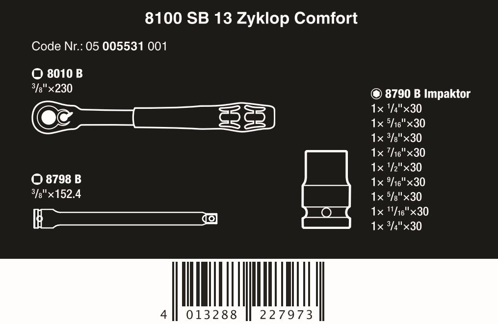 Wera 8100 SB 13 Zyklop Comfort Ratchet Set 3/8" Drive SAE 05005531001 - Mr. Tools