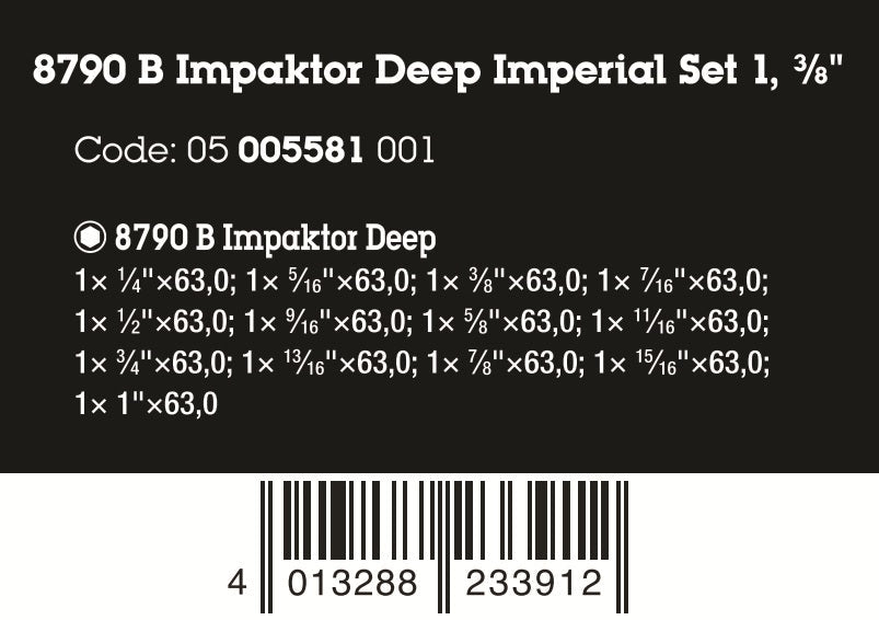 Wera 8790 B Impaktor Deep Imperial Set 1 Socket Set 3/8" SAE 05005581001 - Mr. Tools