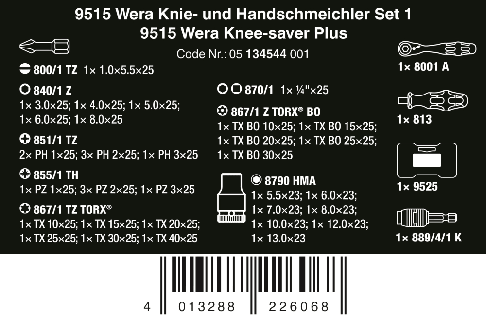 Wera 9515 Wera Knee Saver Plus 40 Pieces 05134544001 - Mr. Tools