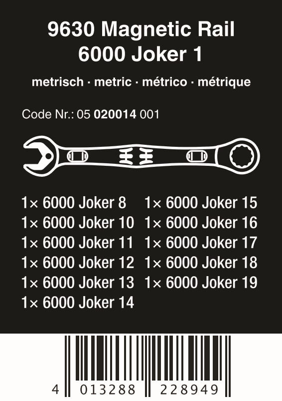 Wera 9630 Magnetic Rail 6000 Joker 1 Ratcheting Wrench Set Metric 05020014001 - Mr. Tools