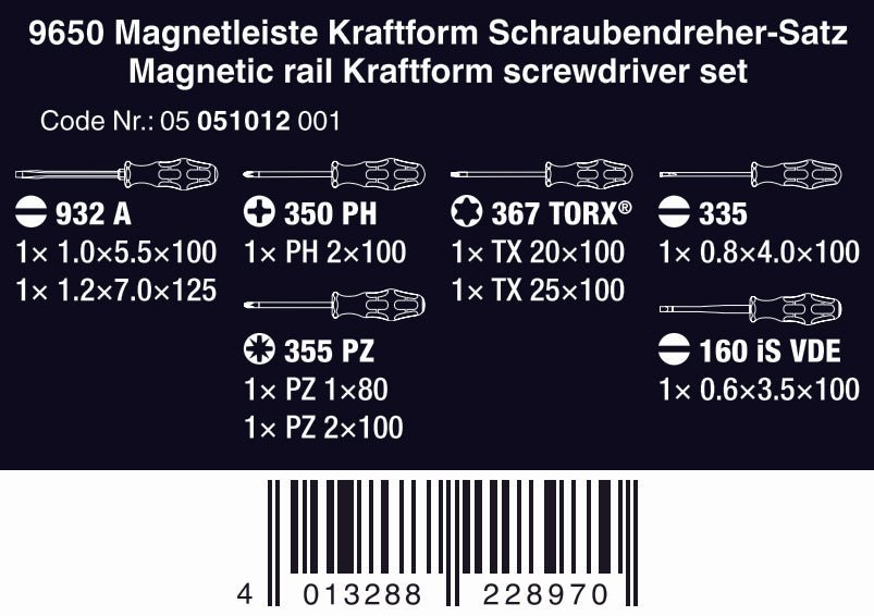 Wera 9650 Magnetic Rail Kraftform Screwdriver Set 05051012001 - Mr. Tools