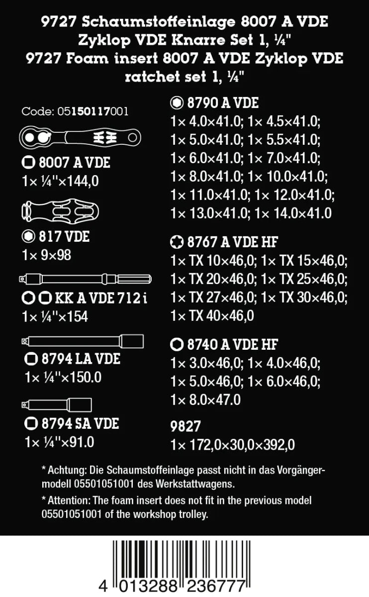 Wera 9727 Foam Insert 8007 A VDE Zyklop Ratchet Set (30 Pieces) - 05150117001 - Mr. Tools