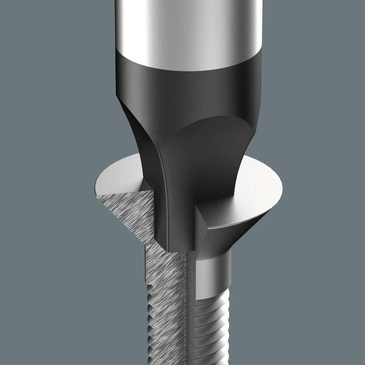 Cross-section showing a Wera Black Point square Robertson screwdriver tip engaging inside a screw head