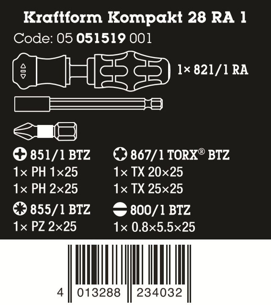 Wera Kraftform Kompakt 28 RA 1 Ratcheting Screwdriver Set 6 Pieces 05051519001 - Mr. Tools