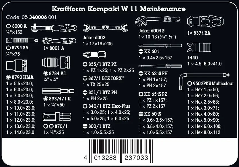 Wera Kraftform Kompakt W 11 Maintenance Kit (45 Pieces) – 05340006001 - Mr. Tools