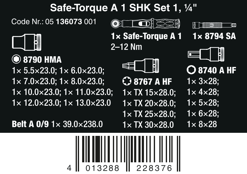 Wera Safe Torque A 1 SHK Wrench Set 1 2 - 12 Nm 1/4" Drive Metric 05136073001 - Mr. Tools