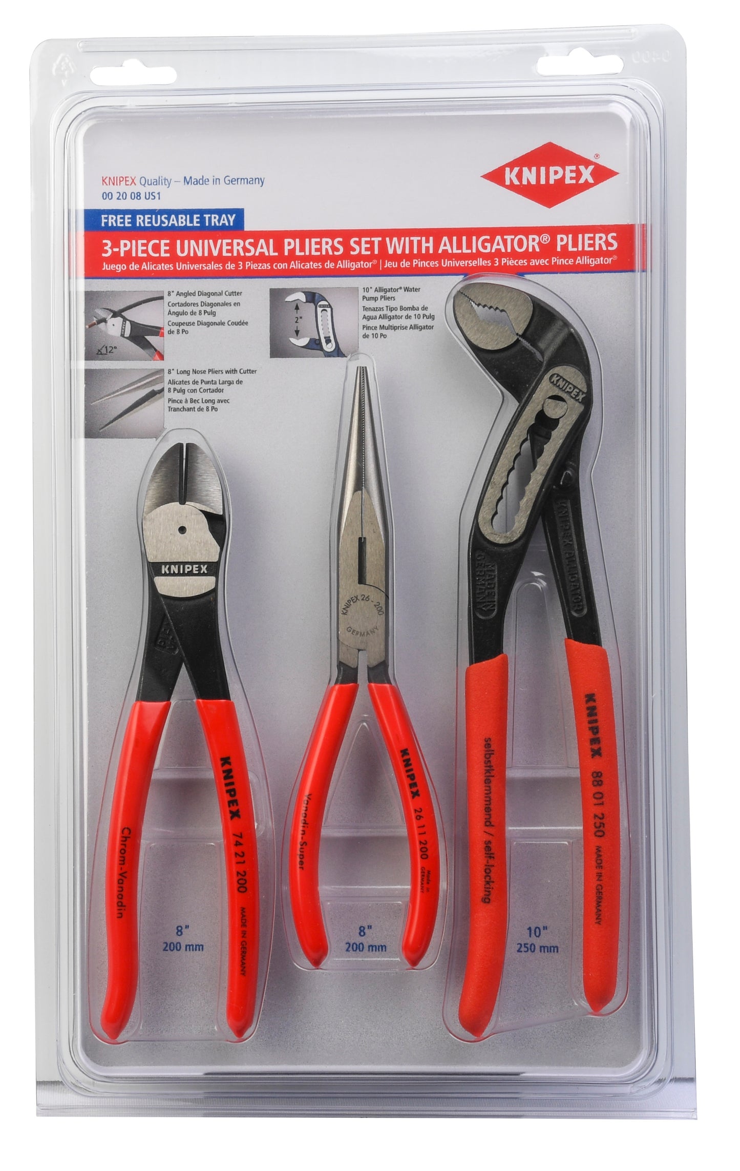 knipex pliers set with alligator® pliers 3 piece 00 20 08 us1