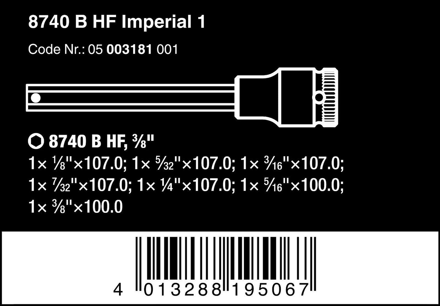 wera 8740 b hexplus hf 1 zyklop socket set 3/8" drive 7 piece sae 05003181001
