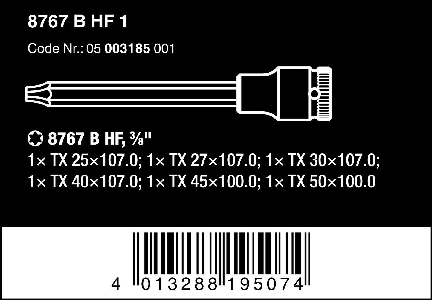 wera 8767 b torx® hf 1 zyklop socket set 3/8" drive 6 piece 05003185001