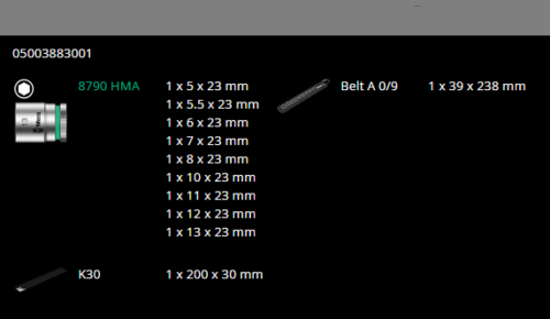 wera 8790 hma belt 4 zyklop socket belt set 1/4" drive metric 05003883001
