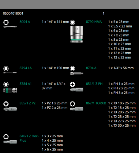 wera 8100 sa 8 zyklop metal switch socket set 1/4" drive metric 05004018001