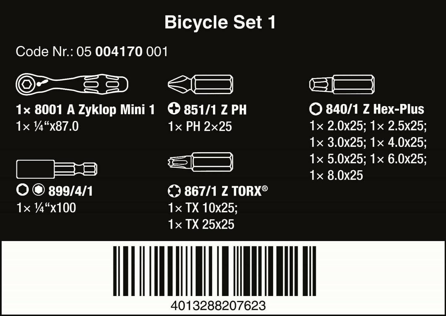 wera bicycle set 1 zyklop mini ratchet set 1/4" drive metric 05004170001