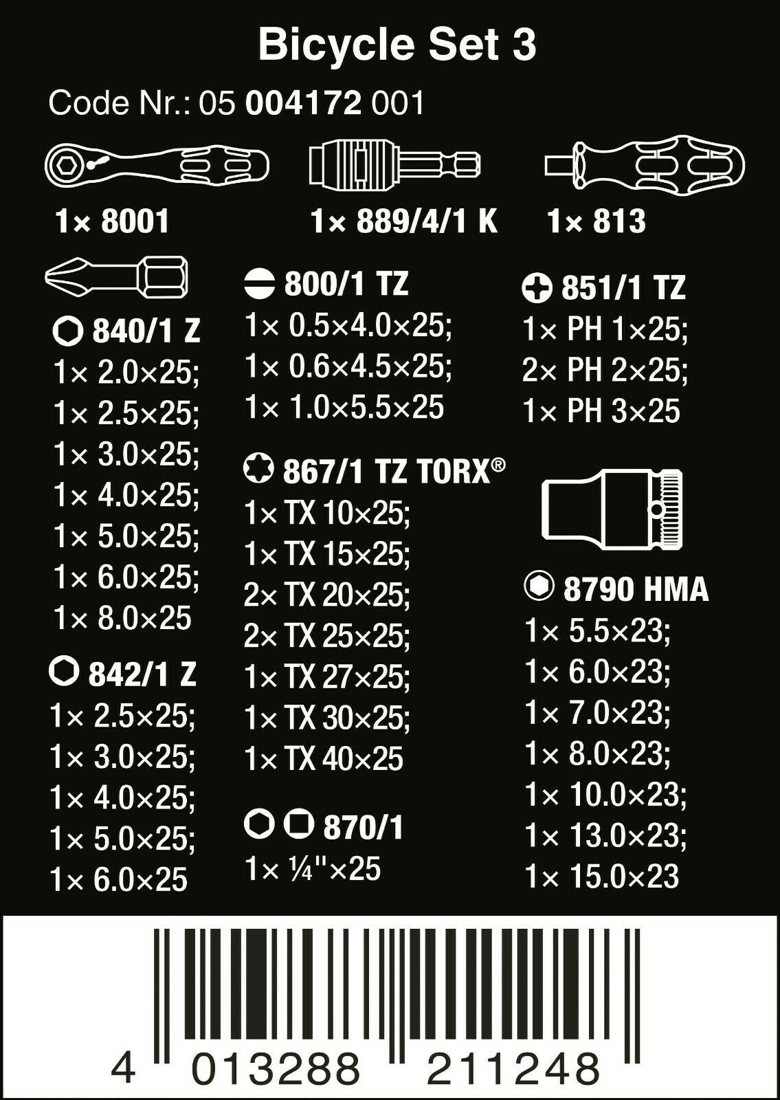 wera bicycle set 3 zyklop mini ratchet bit set 1/4" drive metric 05004172001