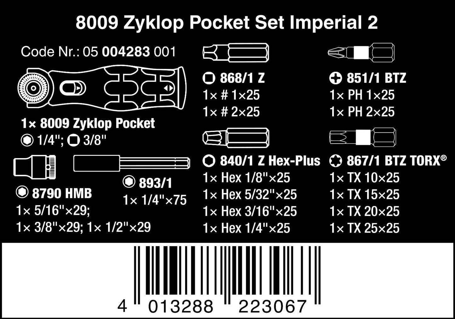 Wera 8009 Zyklop Pocket Set 2 Socket Wrench Set 3/8" Drive SAE 05004283001