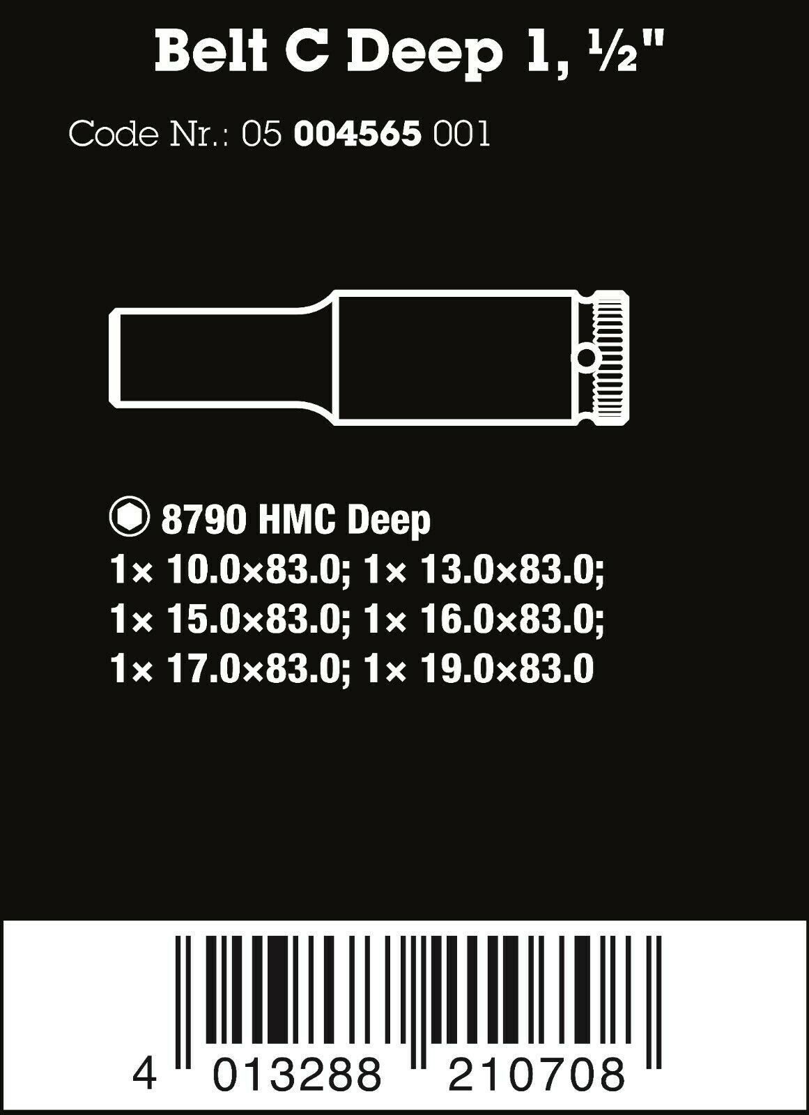wera 8790 hmc belt c deep 1 socket set 1/2" drive metric 6 pieces 05004565001