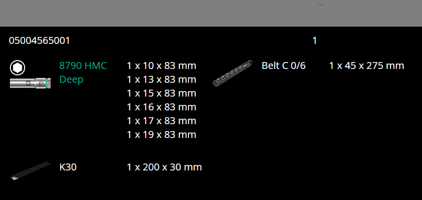 wera 8790 hmc belt c deep 1 socket set 1/2" drive metric 6 pieces 05004565001