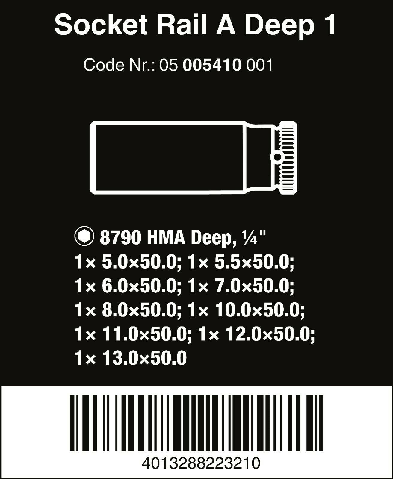 wera zyklop magnetic socket rail a deep 1 set 1/4" drive 9 pieces 05005410001