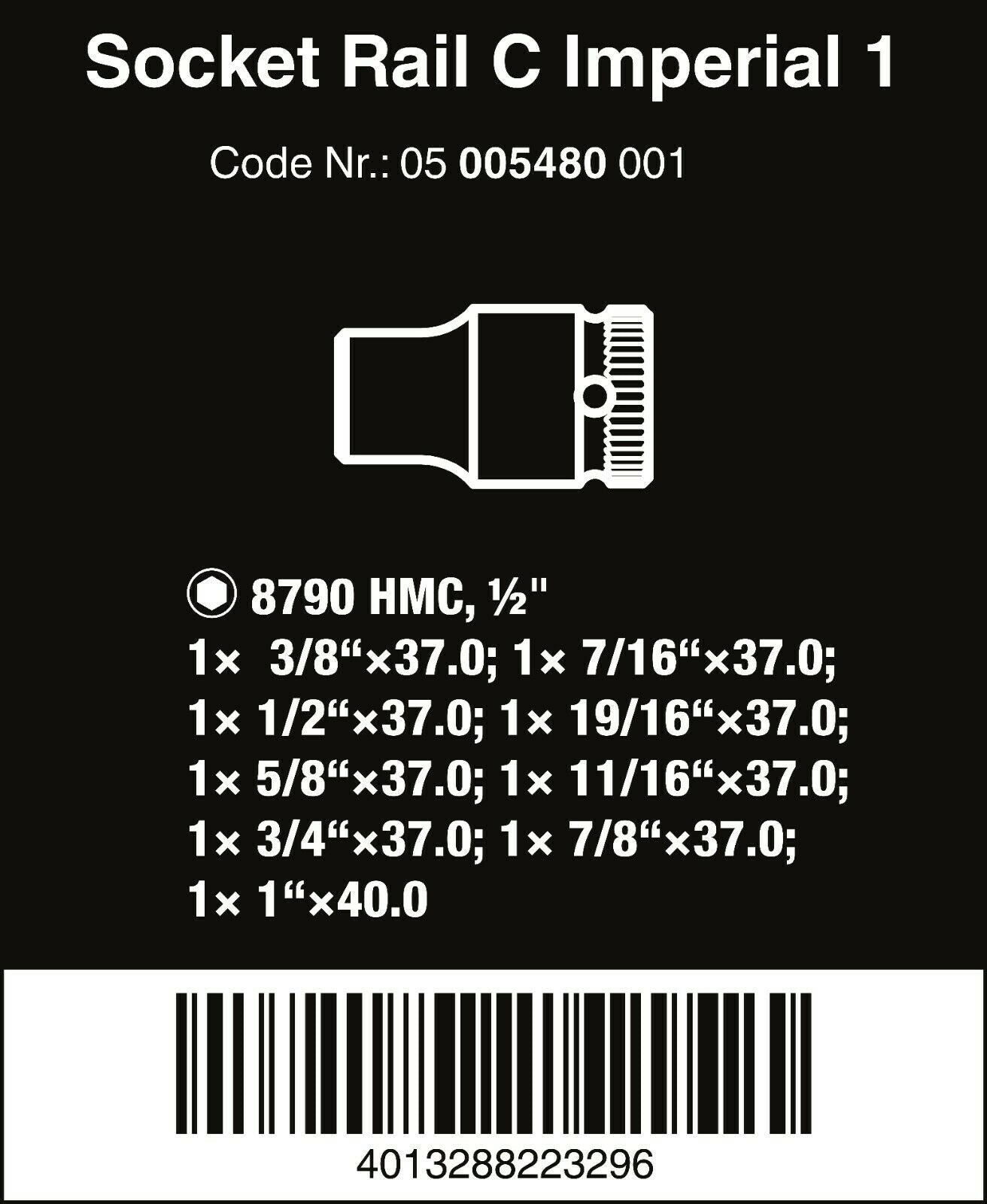 wera c 1 zyklop magnetic socket rail set 1/2" drive 9 pieces sae 05005480001