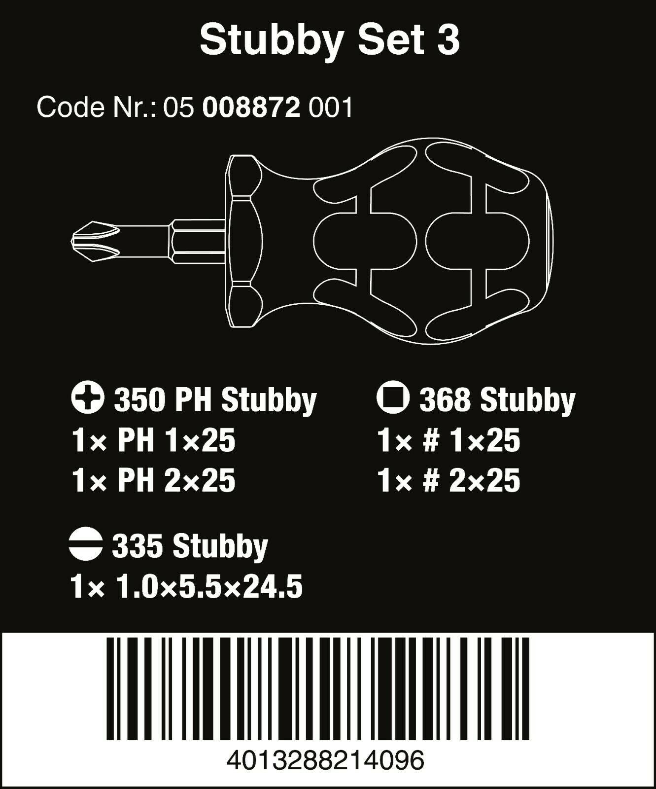 wera stubby set 3 screwdriver set 5 piece 05008872001