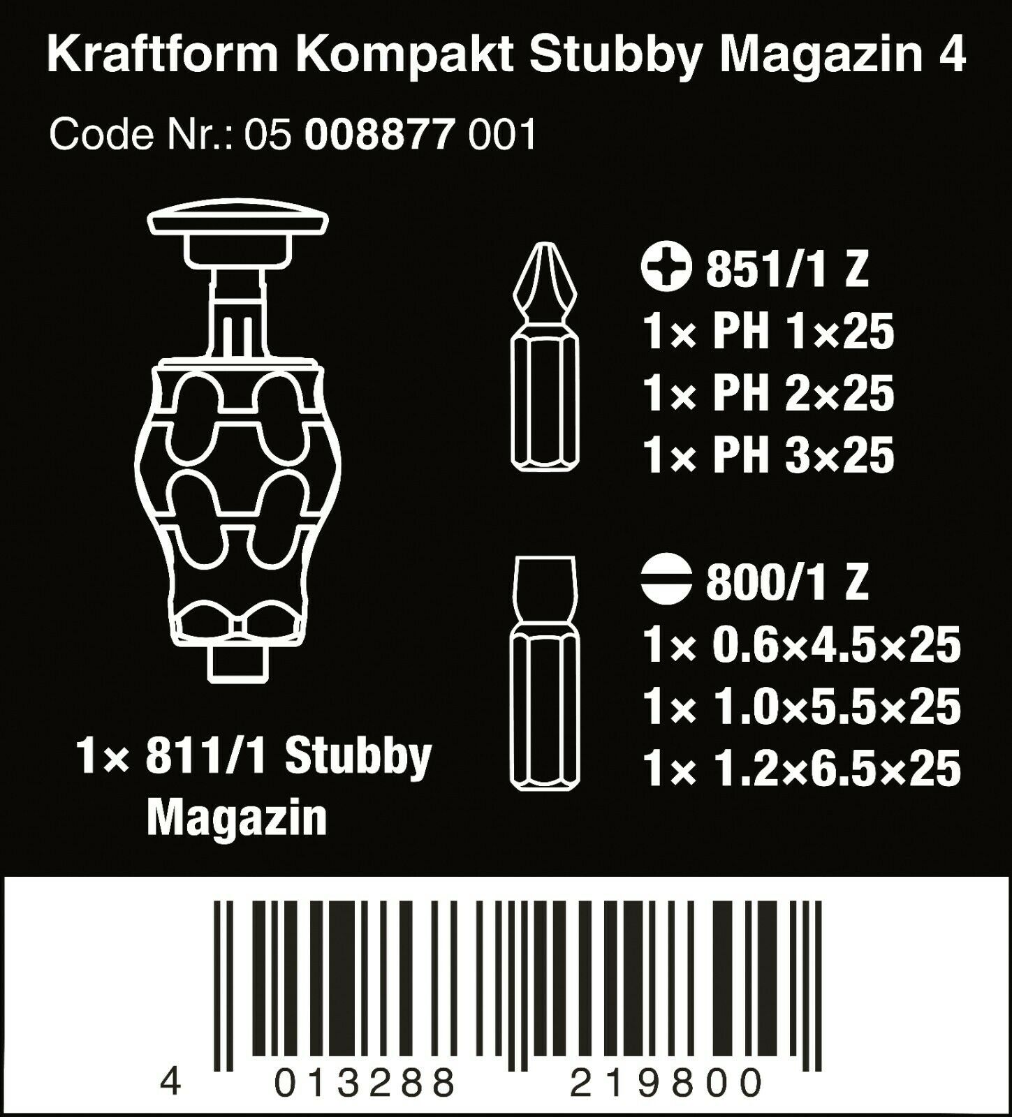 wera kraftform kompakt stubby magazine 4 screwdriver set 05008877001
