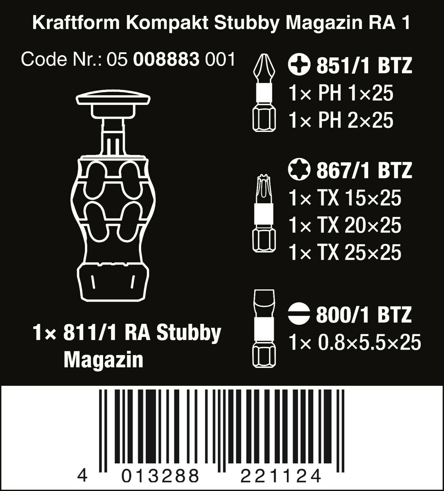 wera kraftform kompakt stubby magazine ra 1 screwdriver set 6 pieces 05008883001